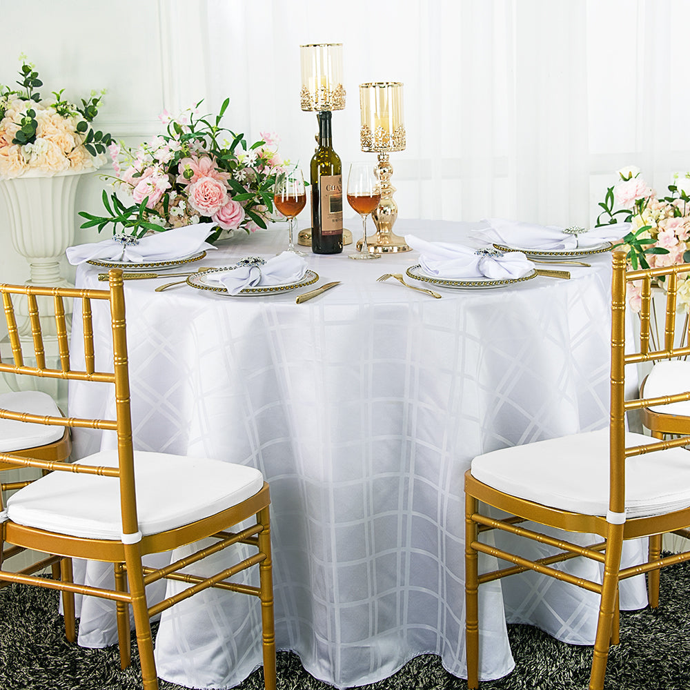 Round Polyester Tablecloth 108" Plaid Jacquard White