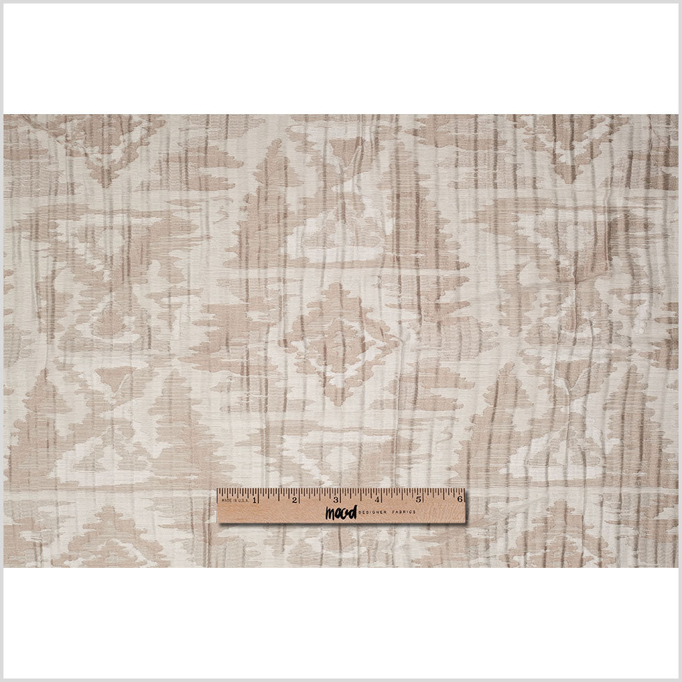Indian Ivory/Beige Ikat-Like Geometric Poly/Cotton Brocade