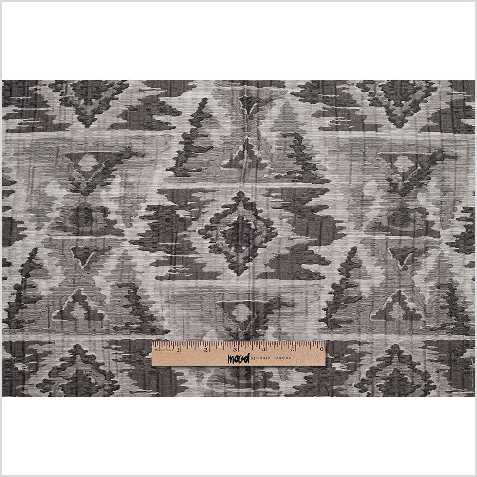 Indian Black/White Ikat-Like Geometric Poly/Cotton Brocade