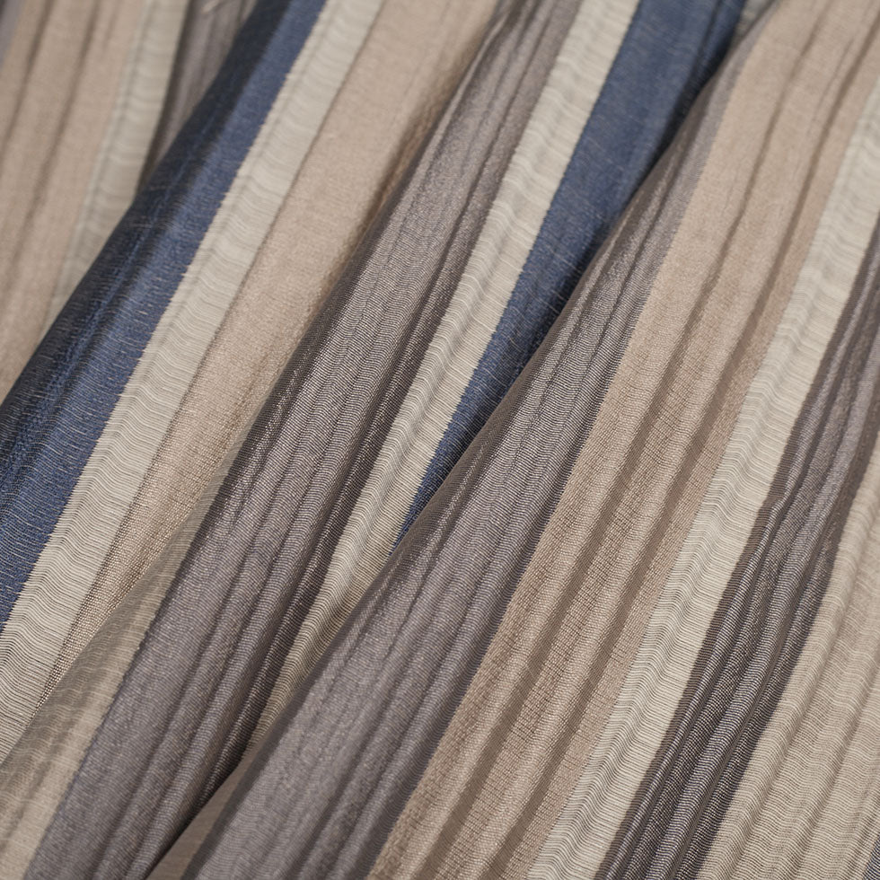 Indian Blue/Beige Striped Poly/Cotton Brocade