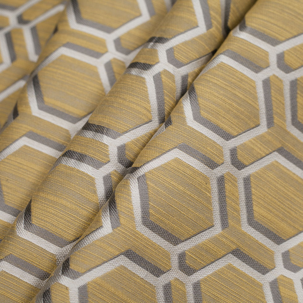 Indian Yellow/Gray Geometric Poly/Cotton Brocade