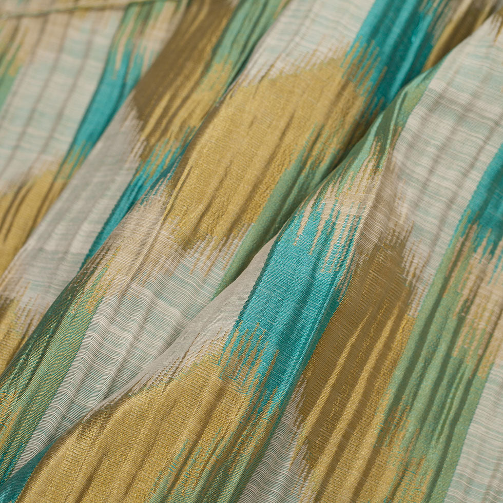 Indian Blue/Gold Ikat-Like Poly/Cotton Brocade