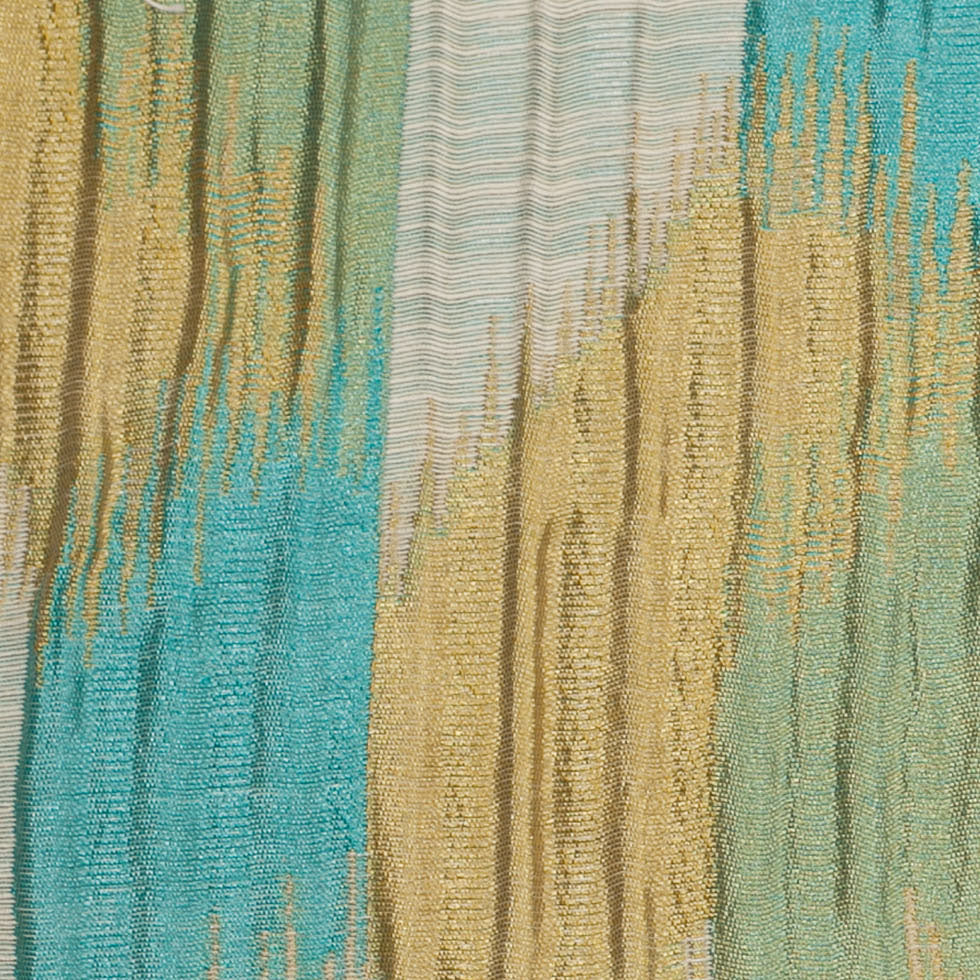 Indian Blue/Gold Ikat-Like Poly/Cotton Brocade