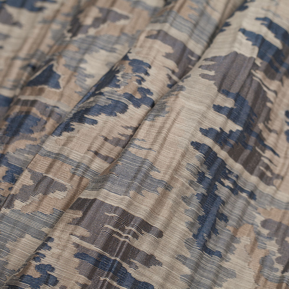 Indian Blue/Beige Ikat-Like Geometric Poly/Cotton Brocade