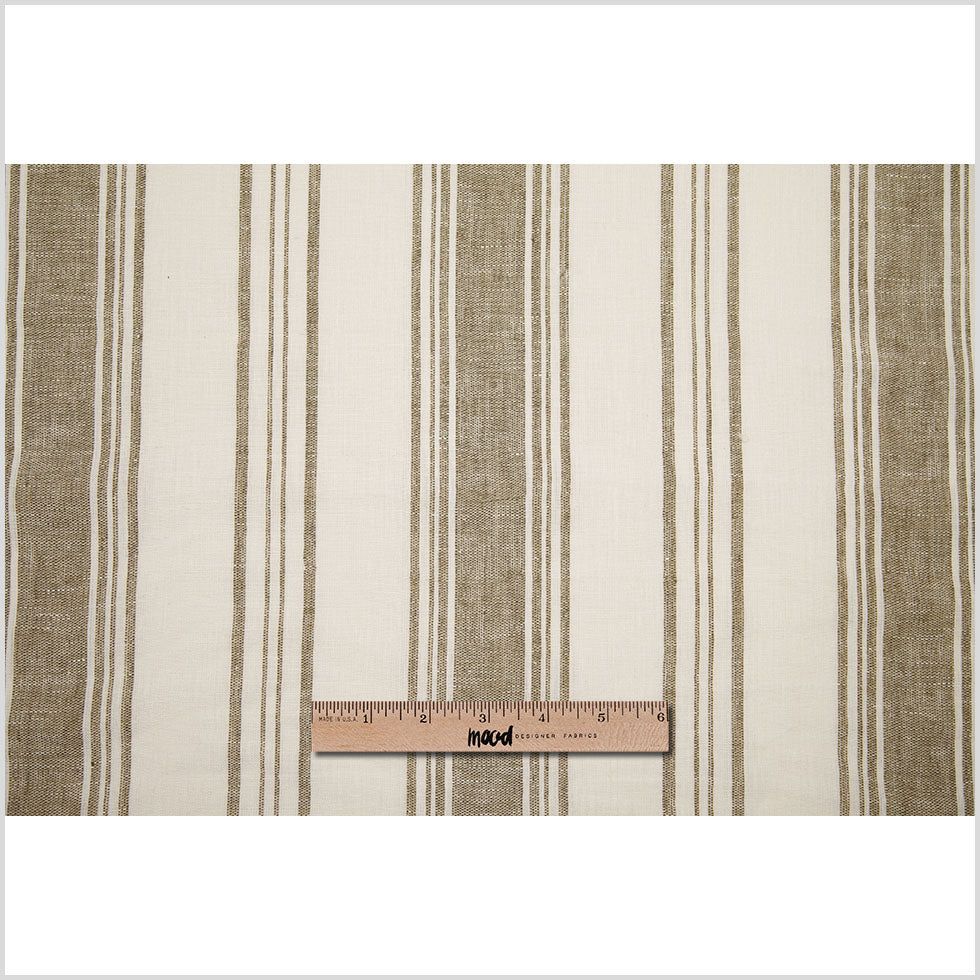 Indian Olive/White Striped Linen Woven