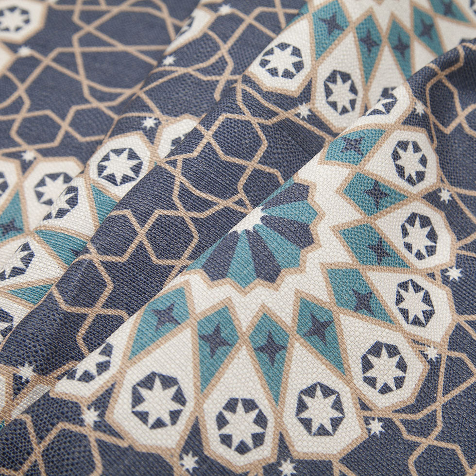 Spanish Navy/Beige Geometric Poly/Cotton Canvas