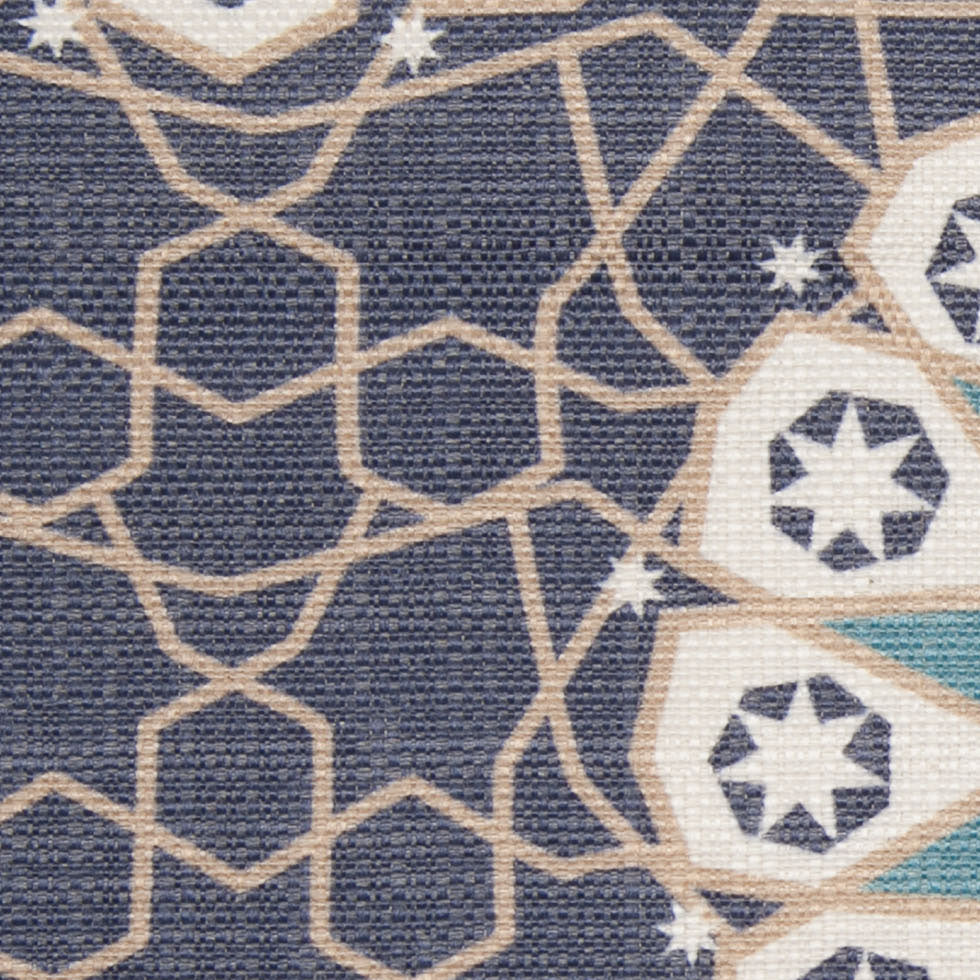 Spanish Navy/Beige Geometric Poly/Cotton Canvas