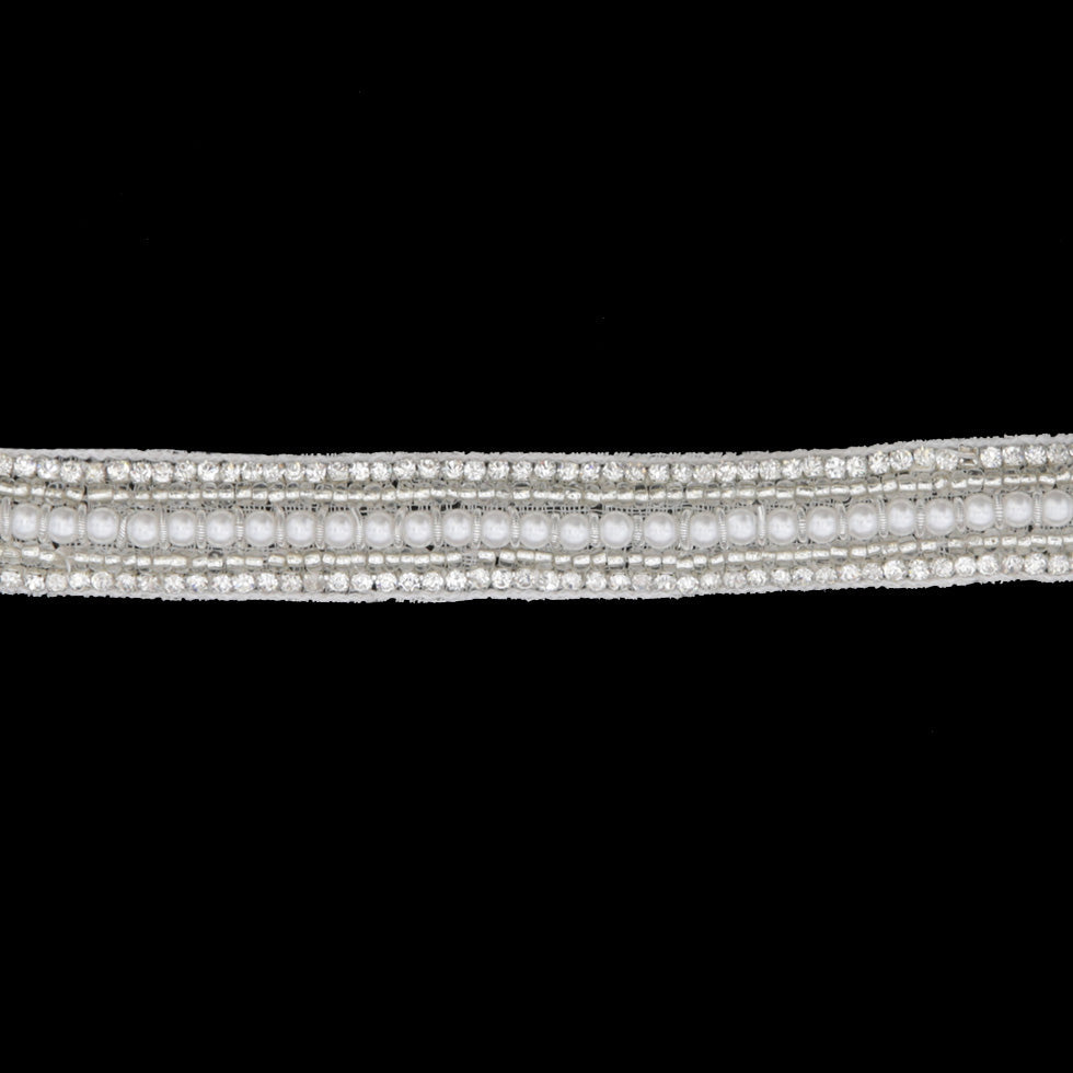 0.625" Silver/White Beaded Rhinestone Trim
