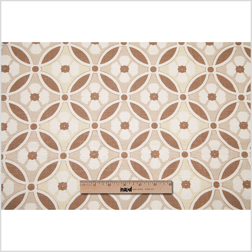 Spanish Brown/Beige Floral Geometric Poly/Cotton Canvas