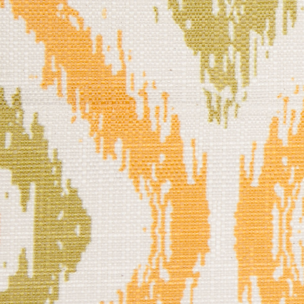 Spanish Green/Orange Ikat-Like Geometric Poly/Cotton Canvas