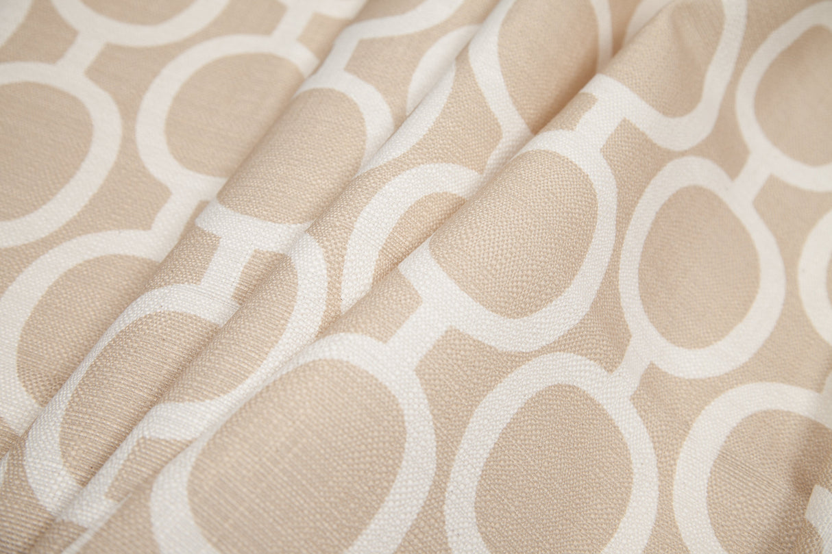 Spanish Beige/White Geometric Poly/Cotton Canvas