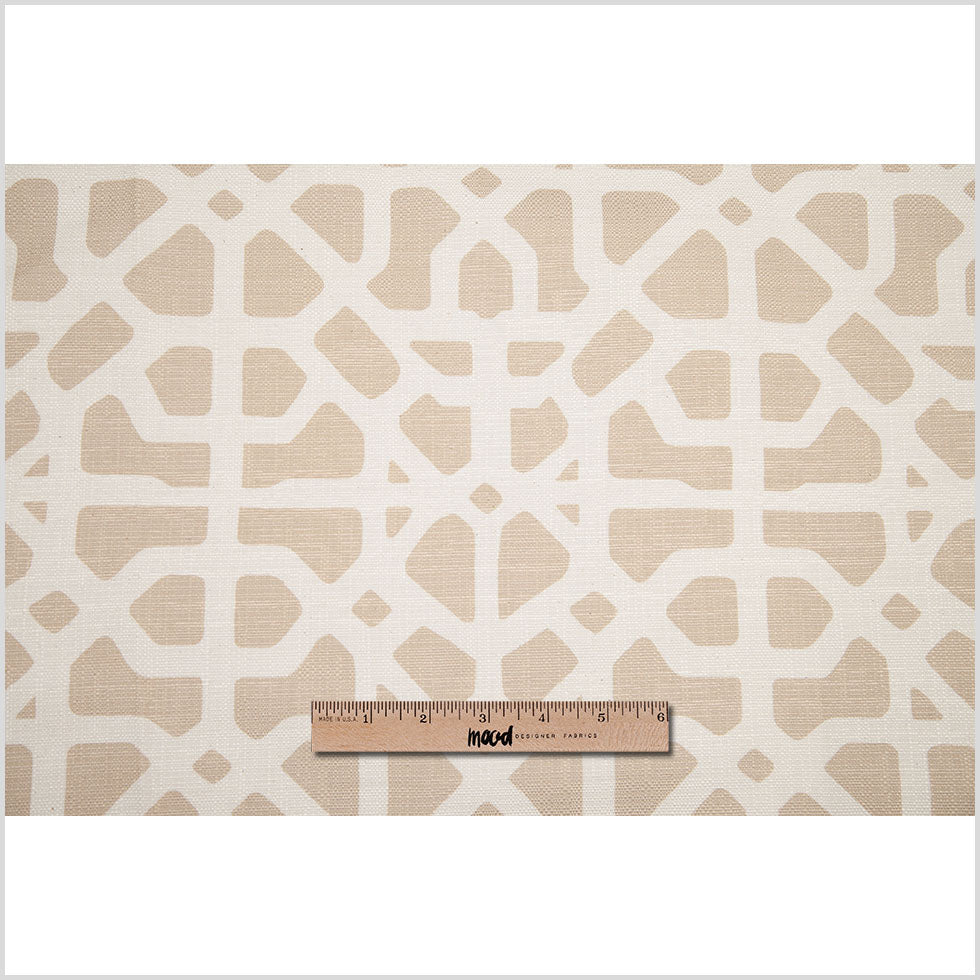 Spanish Beige/White Geometric Poly/Cotton Canvas