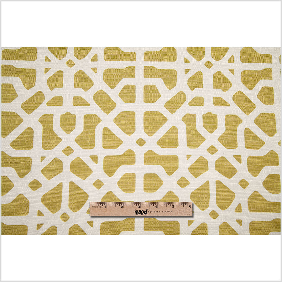 Spanish Green/White Geometric Poly/Cotton Canvas