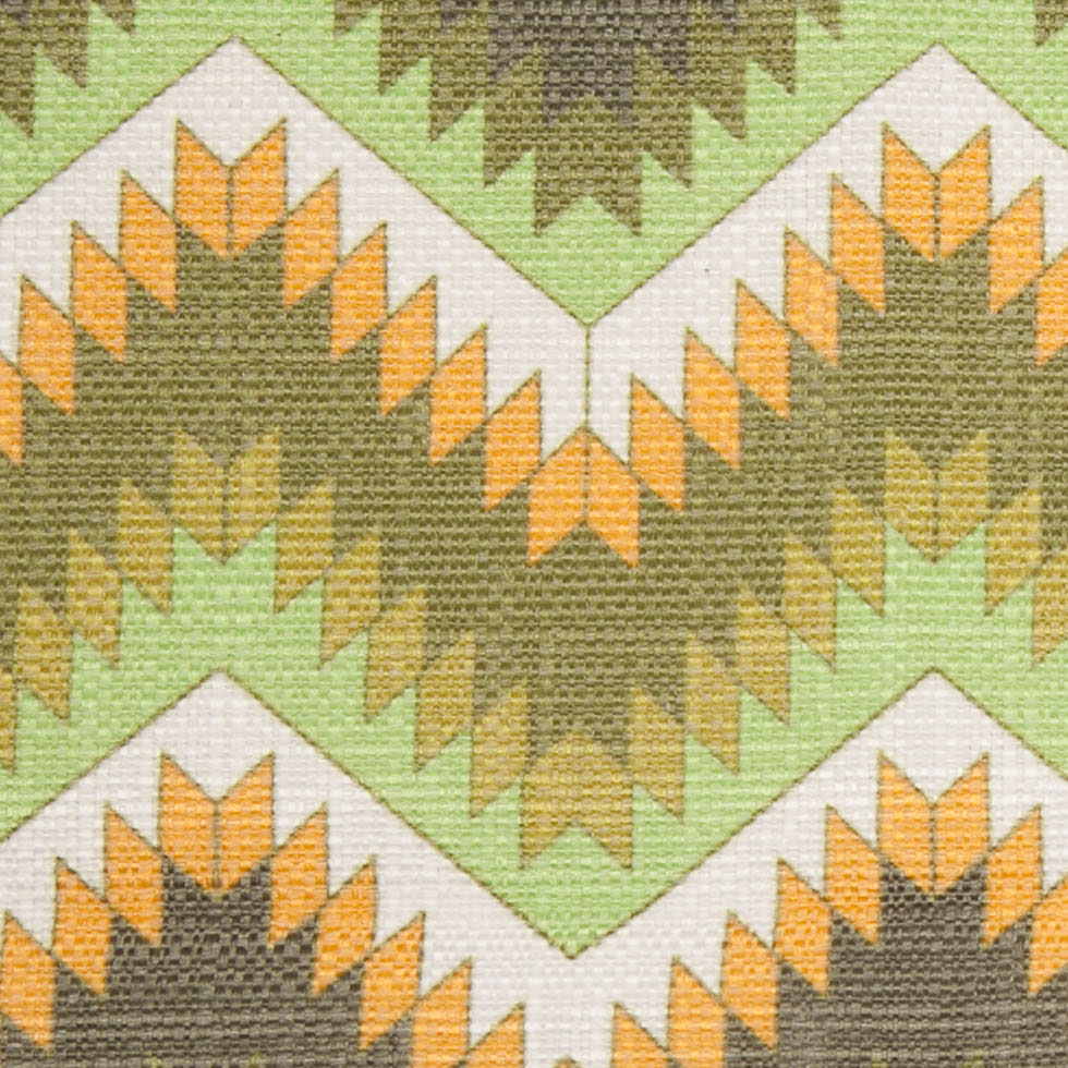 Spanish Green/Orange Geometric Poly/Cotton Canvas