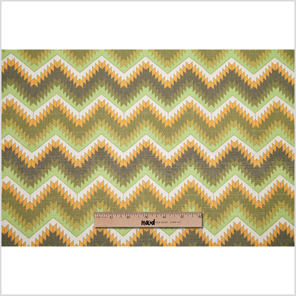 Spanish Green/Orange Geometric Poly/Cotton Canvas
