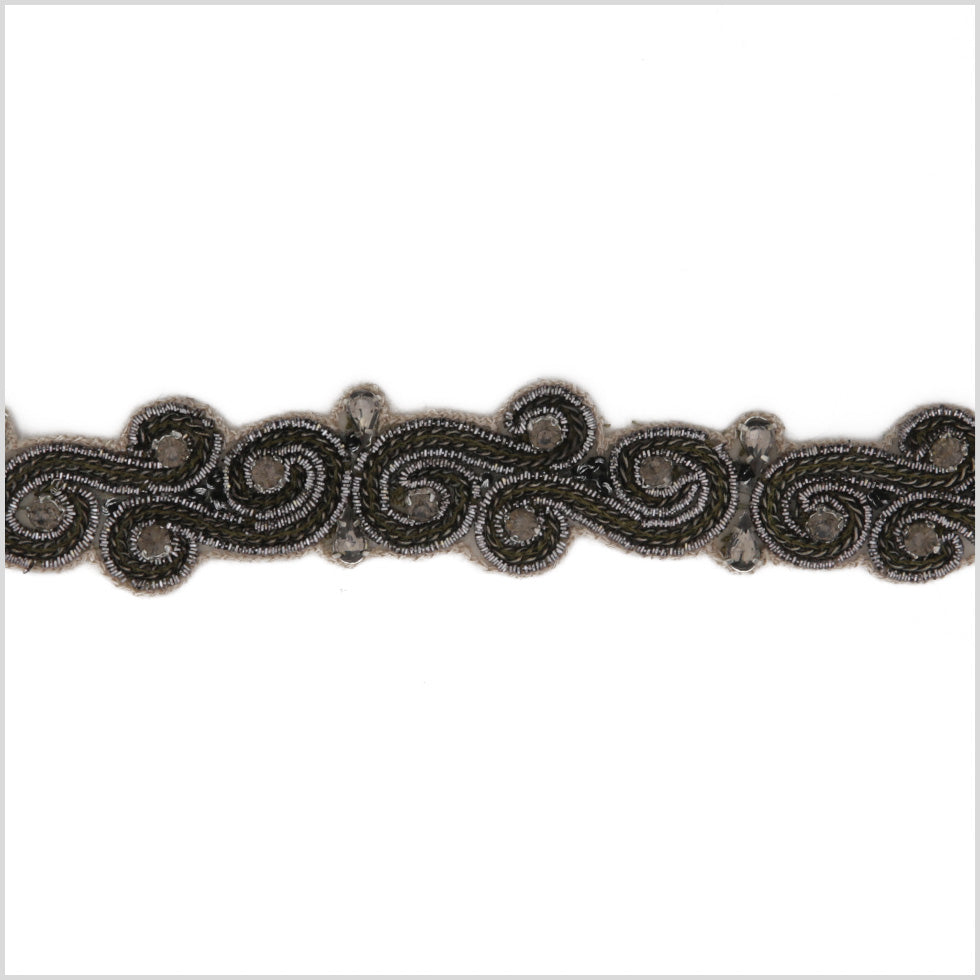 1" Gunmetal Beaded Rhinestone Trim