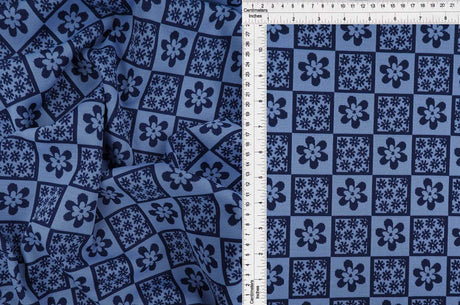Double Knit Jacquard Flower Checker Fabric 1 Yard Soft Stretch Textured 58/60" Wide