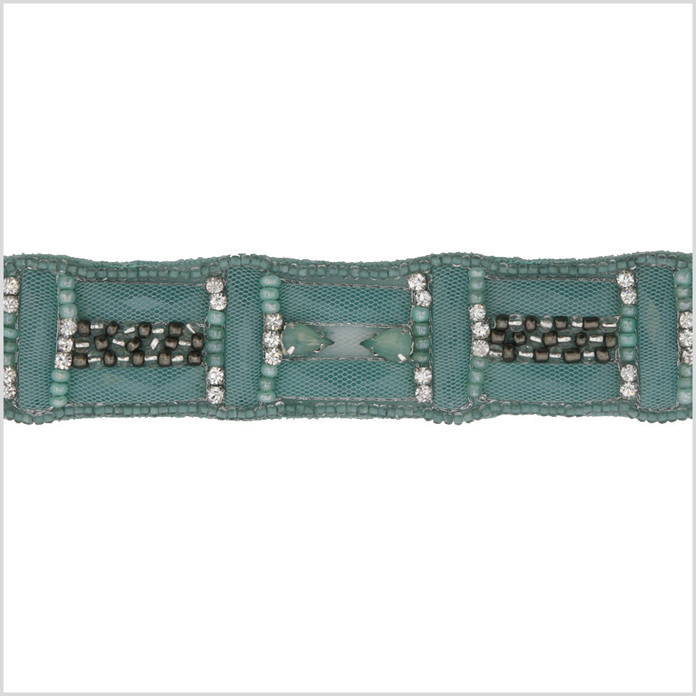 1.25" Turquoise Beaded Rhinestone Trim
