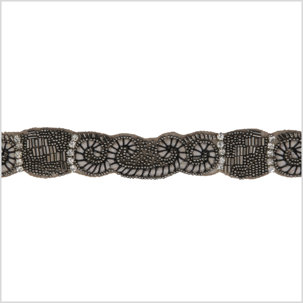 1" Silver/Gunmetal Beaded Rhinestone Trim