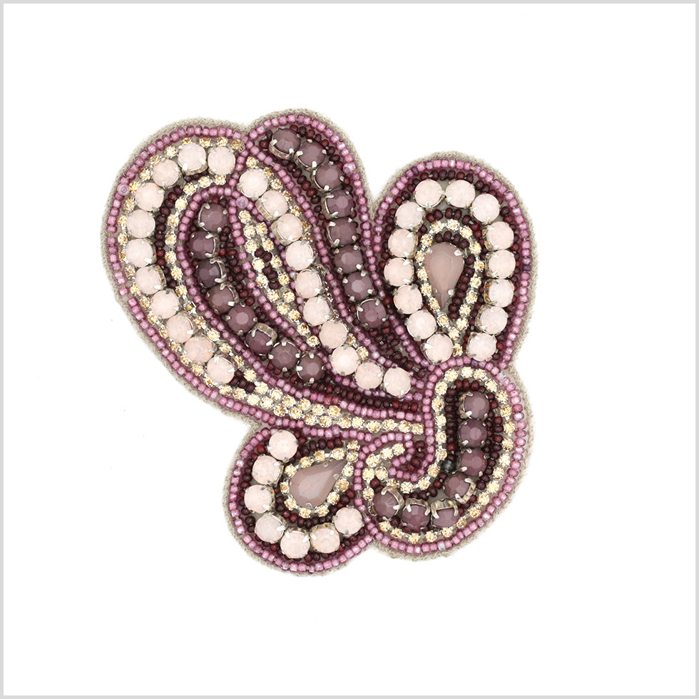 Pink/Purple Beaded Rhinestone Applique - 3.75" x 3"