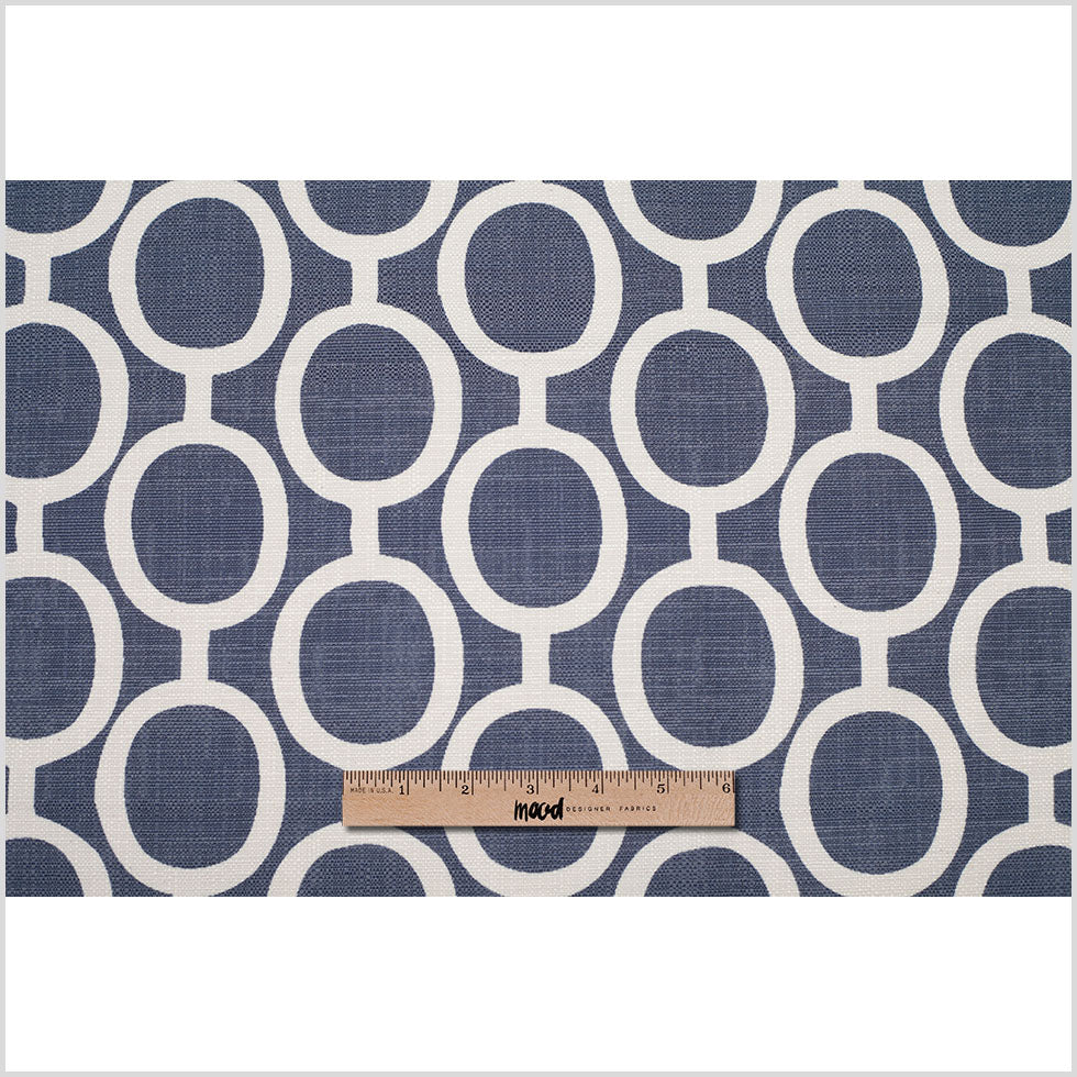 Spanish Denim/White Geometric Poly/Cotton Canvas