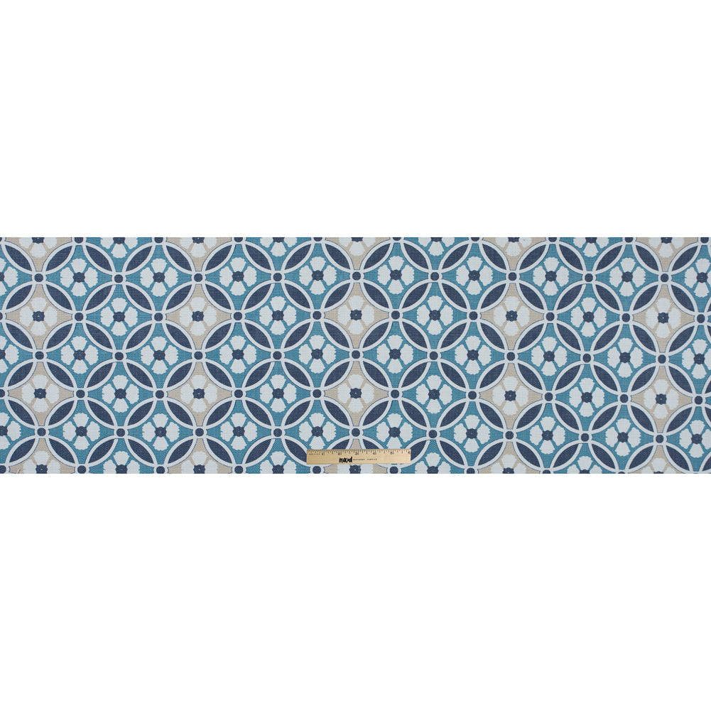 Spanish Navy and Beige Floral Geometric Poly-Cotton Canvas