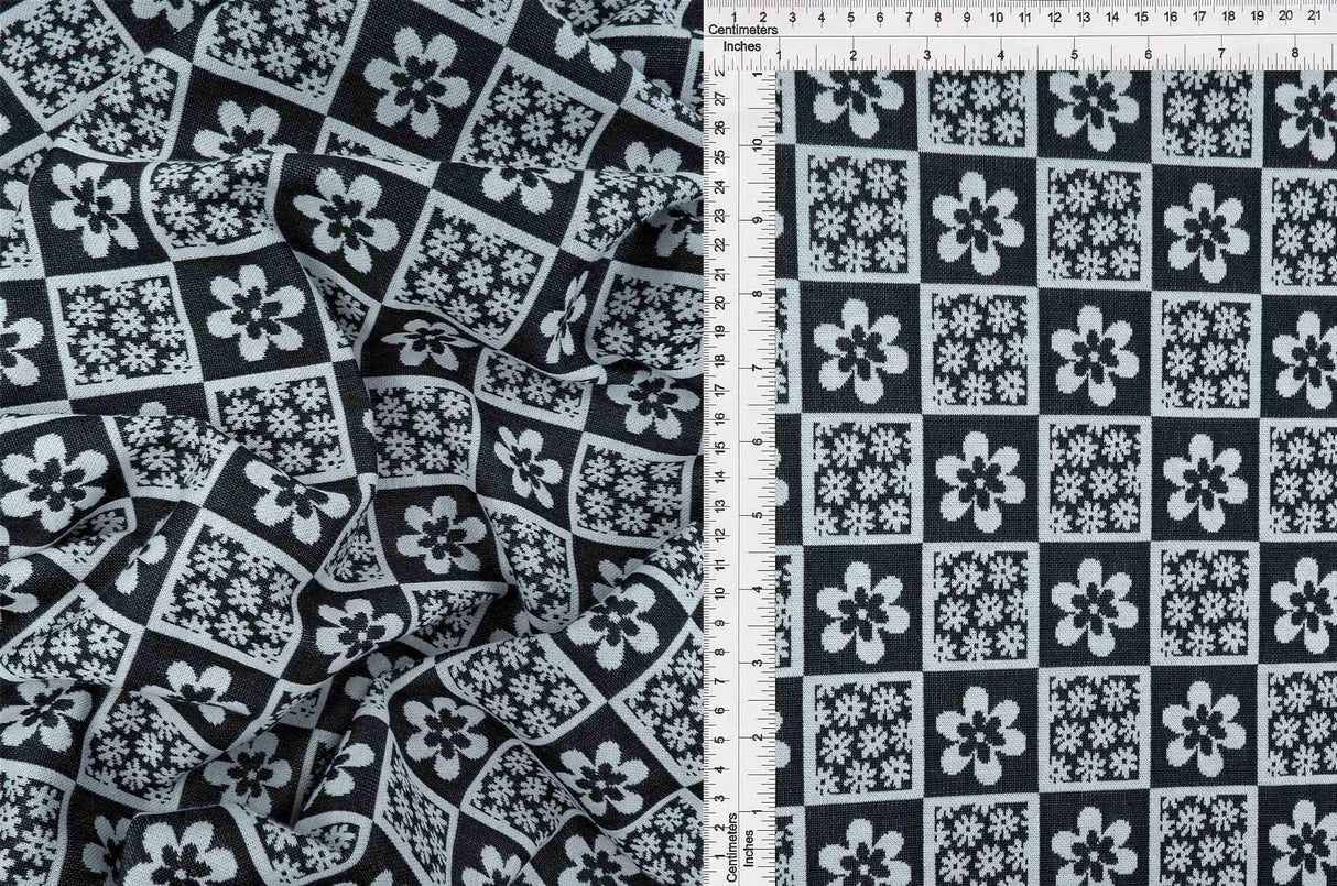 Double Knit Jacquard Flower Checker Fabric 1 Yard Soft Stretch Textured 58/60" Wide