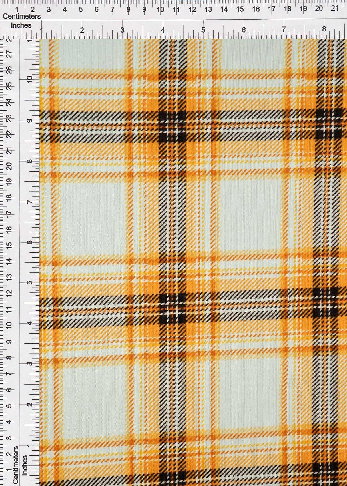 Plaid Rib Knit Stretch Fabric Ivory/Mustard