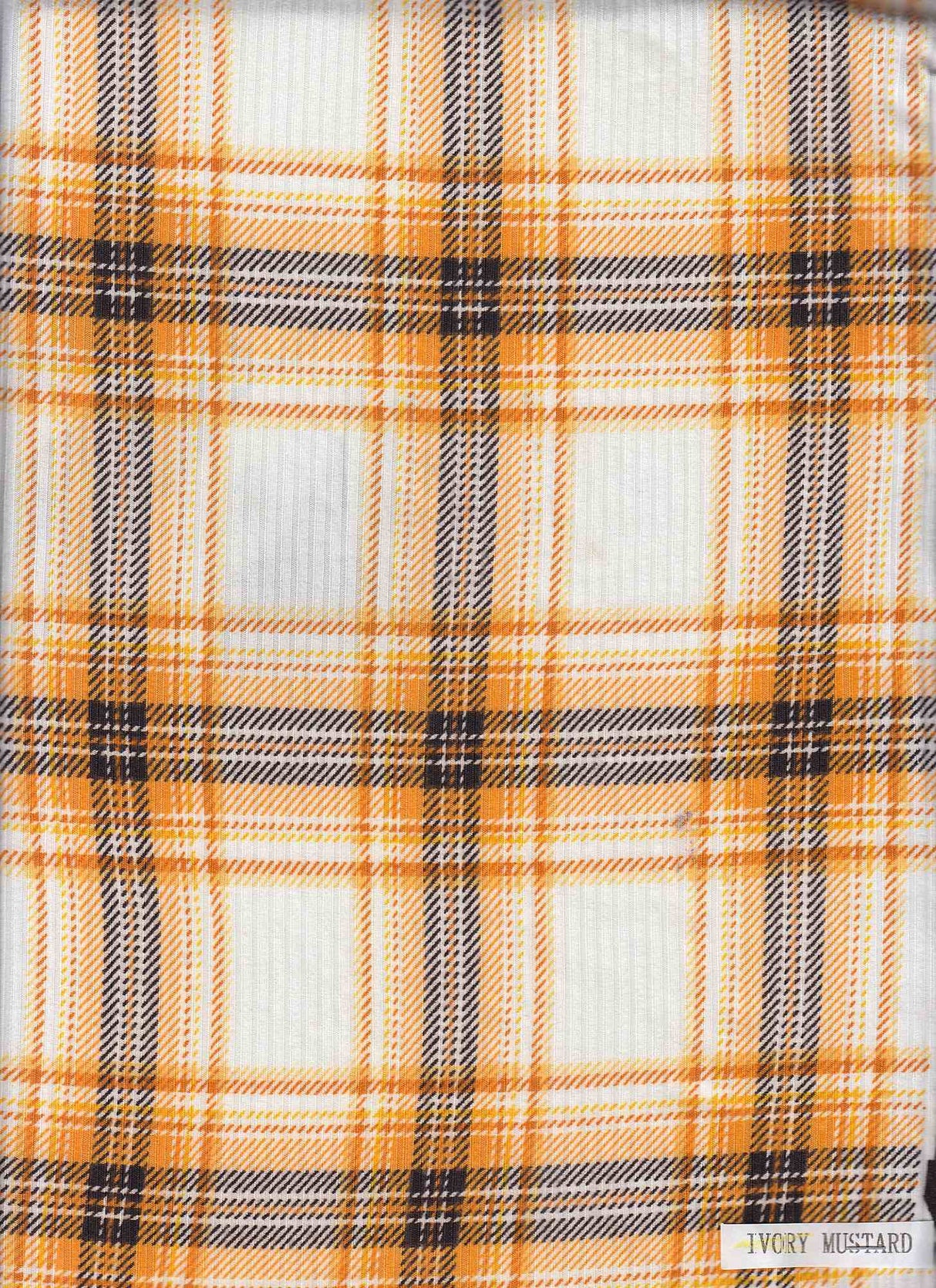 Plaid Rib Knit Stretch Fabric Ivory/Mustard