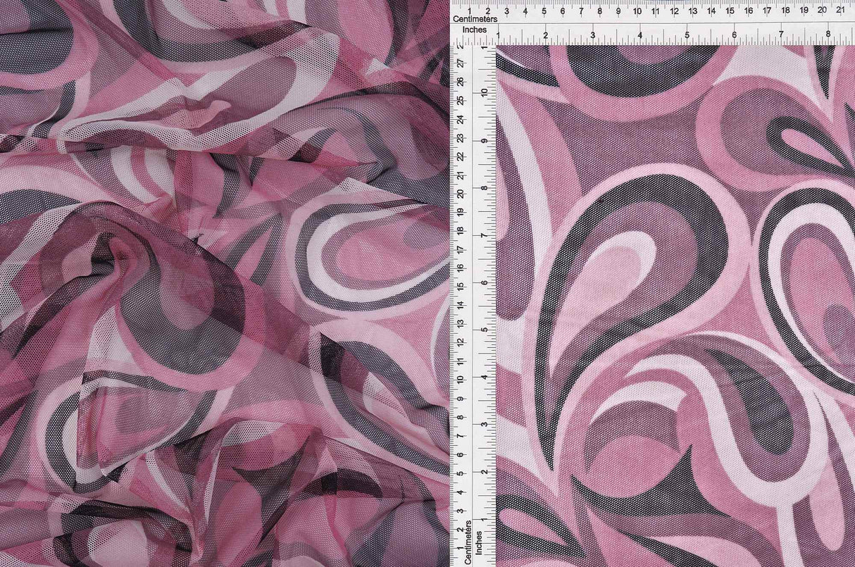 1 Yard Retro Paisley Geo Mesh Print Fabric Stretch Lightweight 58/60 Inch Wide