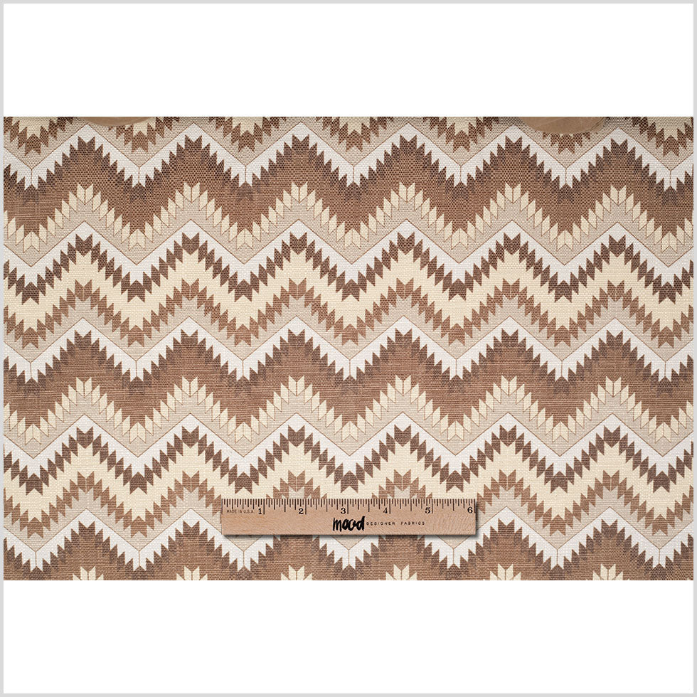 Spanish Beige/Brown Geometric Poly/Cotton Canvas