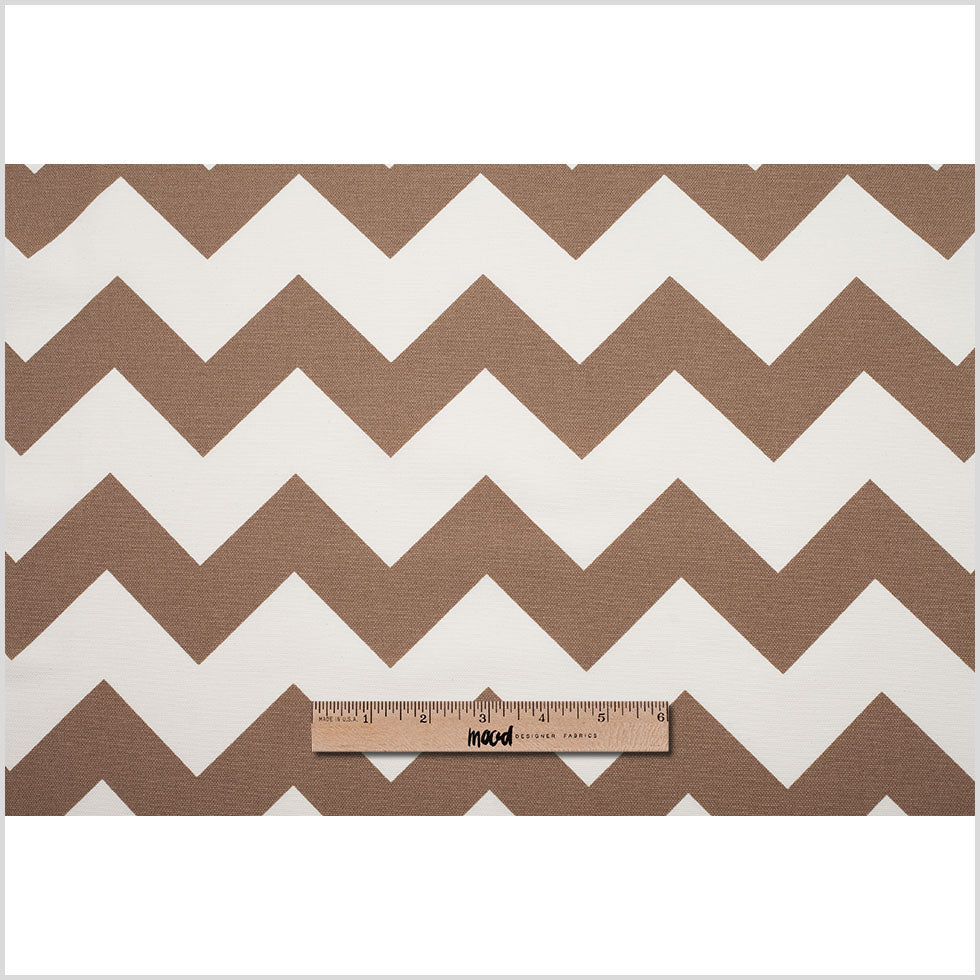 Spanish Mocha/White Geometric Poly-Cotton Woven