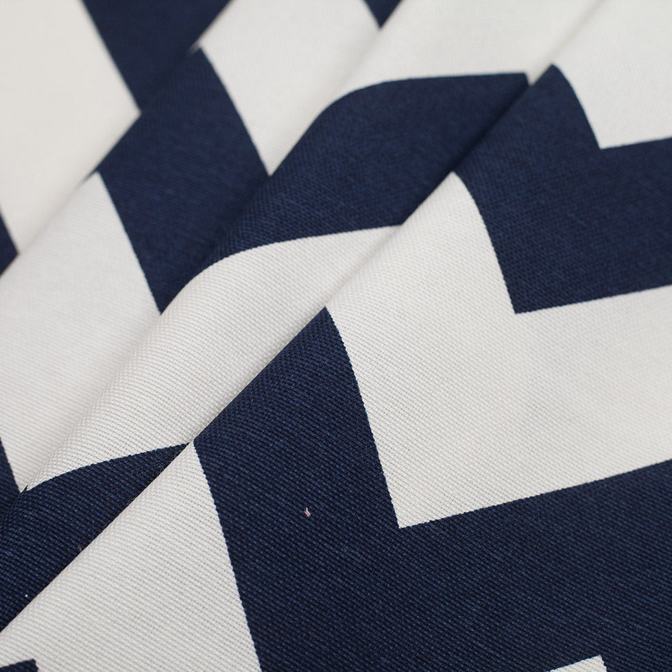 Spanish Navy/White Geometric Poly-Cotton Woven