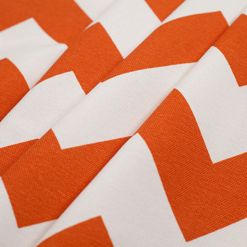 Spanish Orange/White Geometric Poly-Cotton Woven