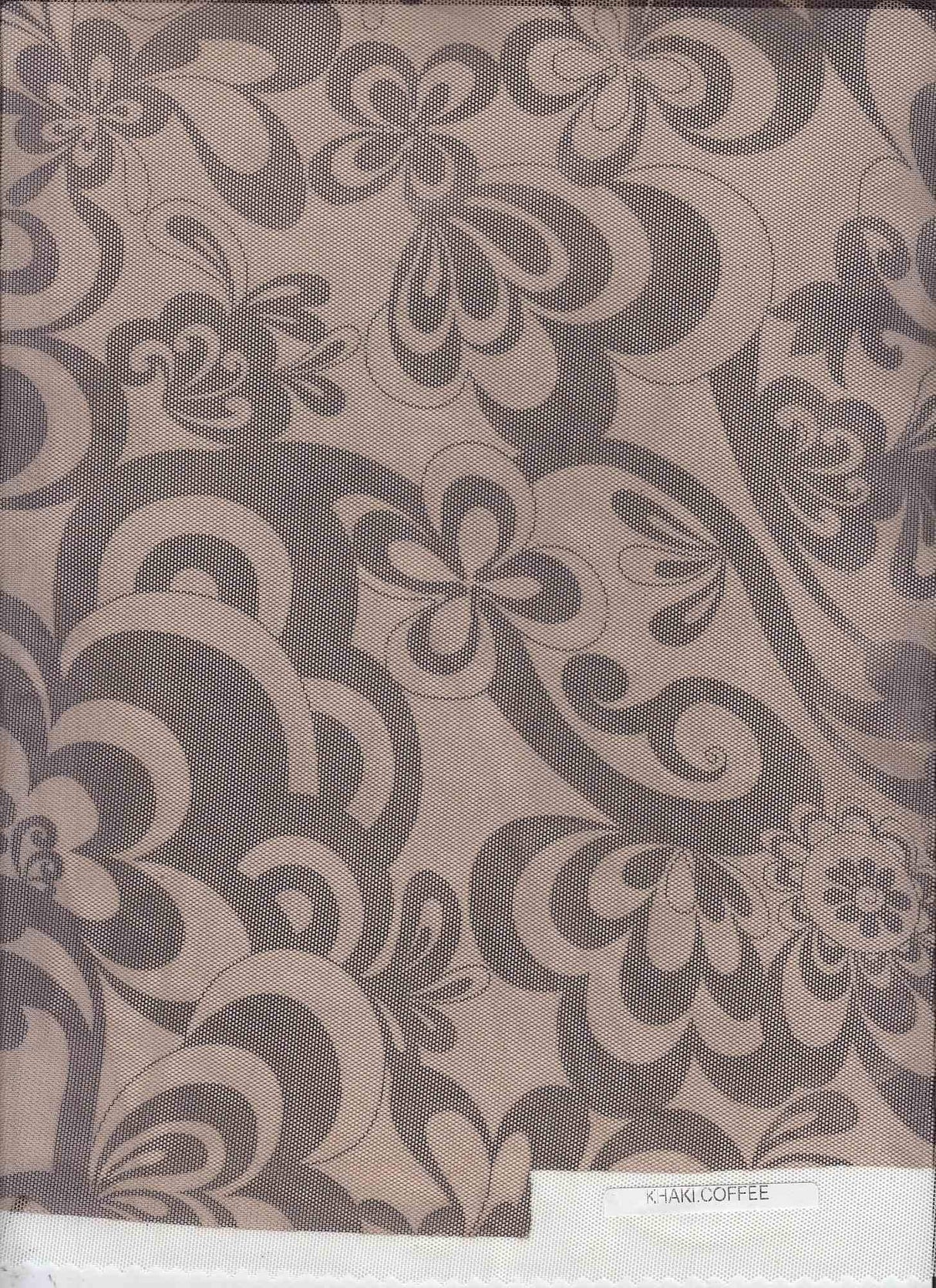 1 Yard Khaki Coffee Floral Mesh Fabric Big Flower Stretch 54 Inch Wide