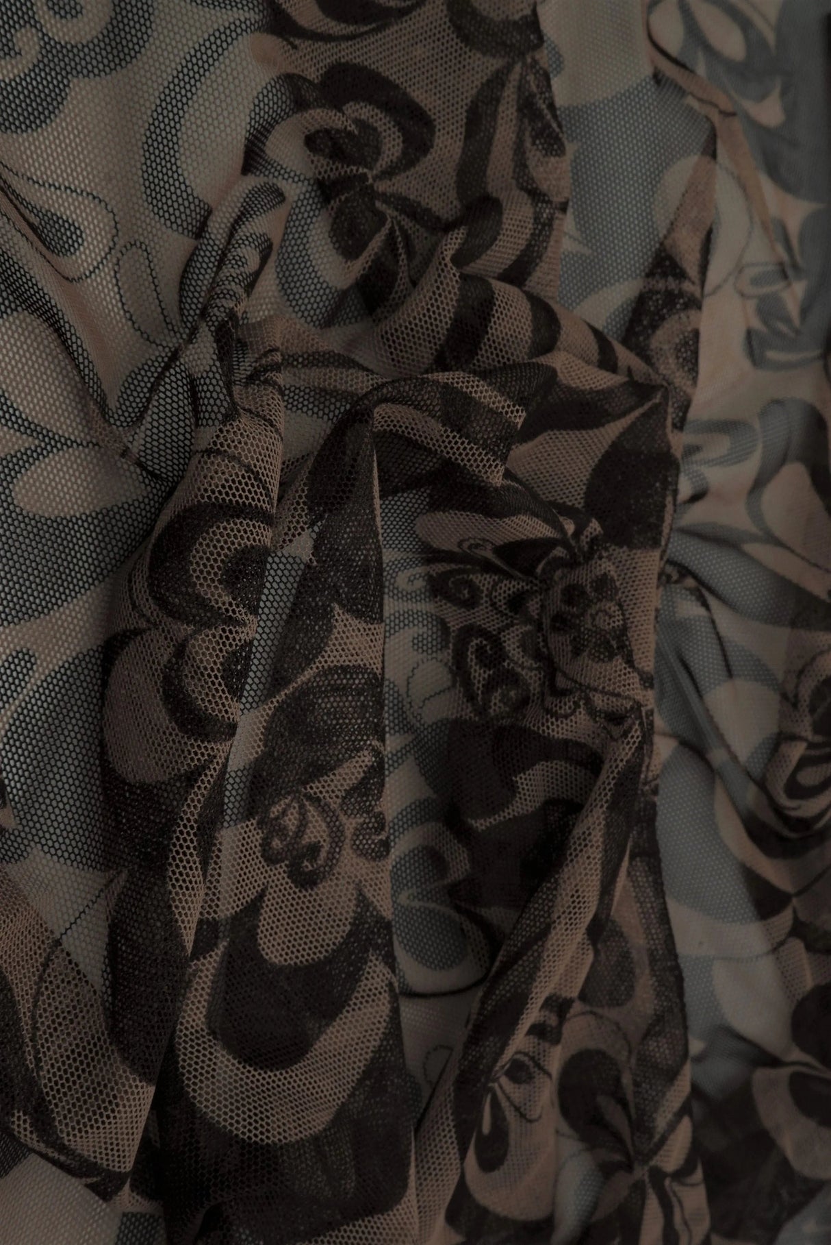 1 Yard Khaki Coffee Floral Mesh Fabric Big Flower Stretch 54 Inch Wide