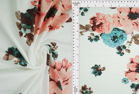 1 Yard Big Flower Floral DTY Brushed Knit Fabric Soft Stretch 58 Inches Wide