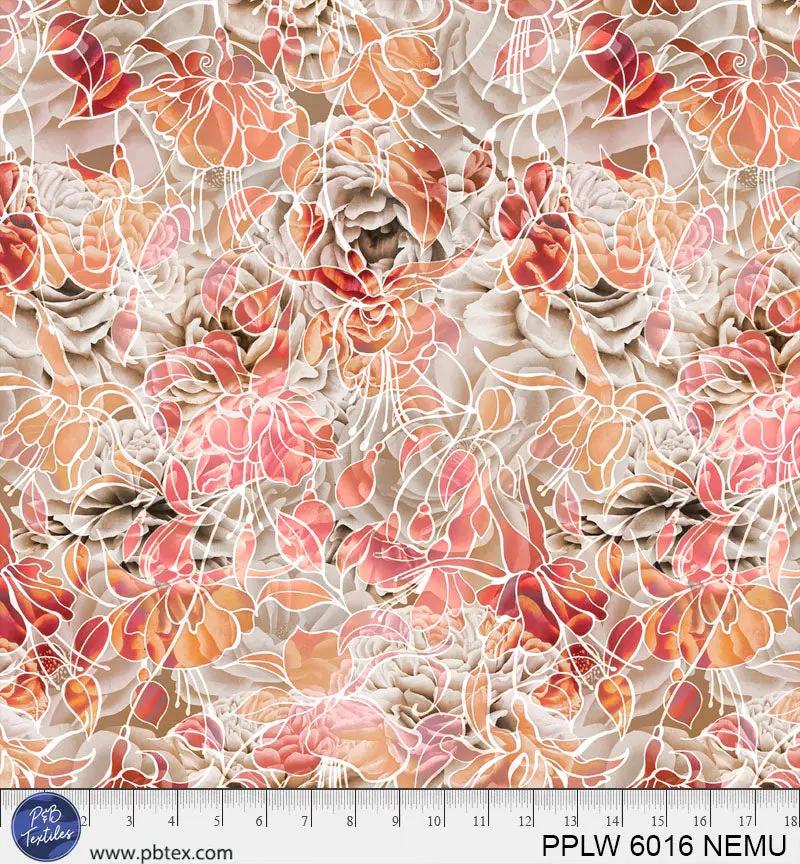 Cotton Wideback Fabric 108" Petal Play Cream Orange Red Florals