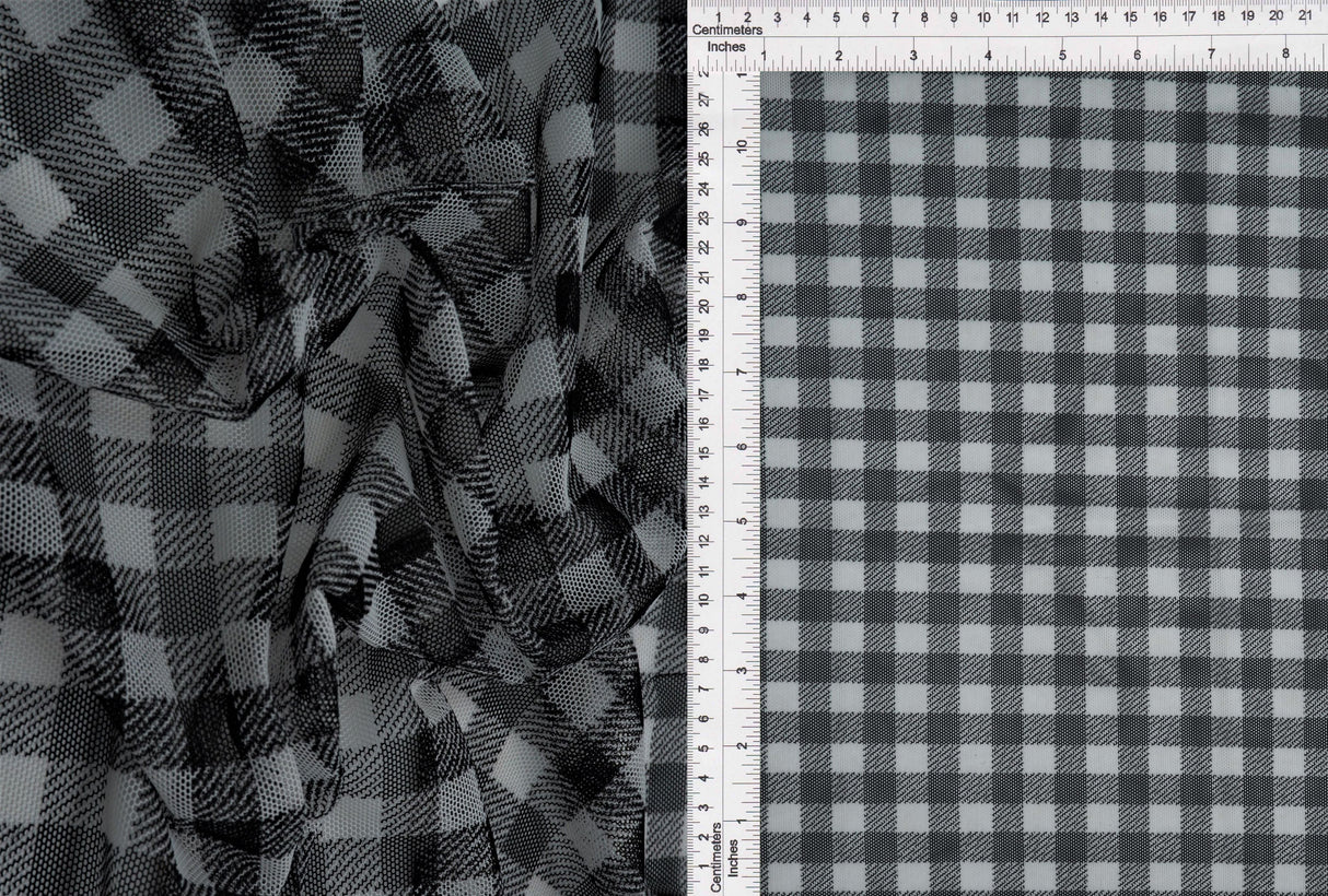 Mesh Plaid Gingham Flocking Print Fabric