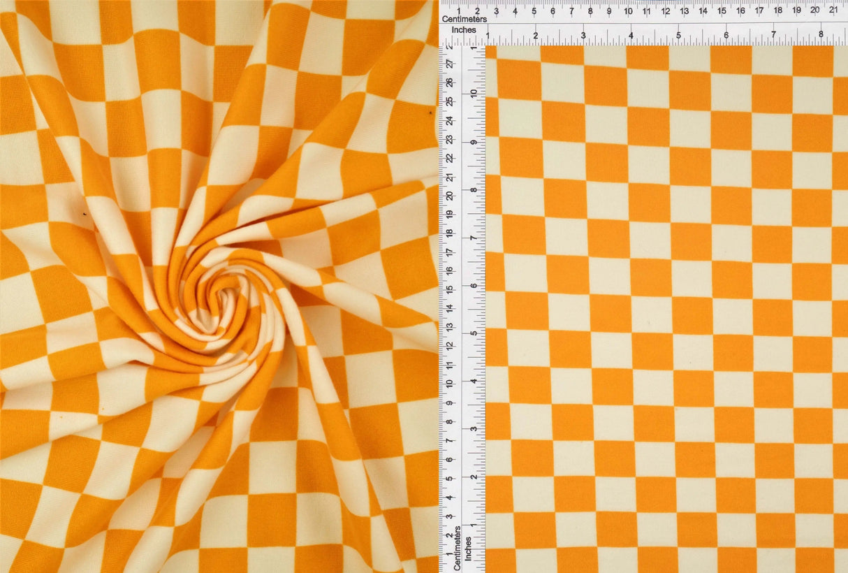 1 Yard Checkered Geo Print DTY Brushed Knit Fabric Soft Stretch Polyester Spandex 58/60 Inches Wide