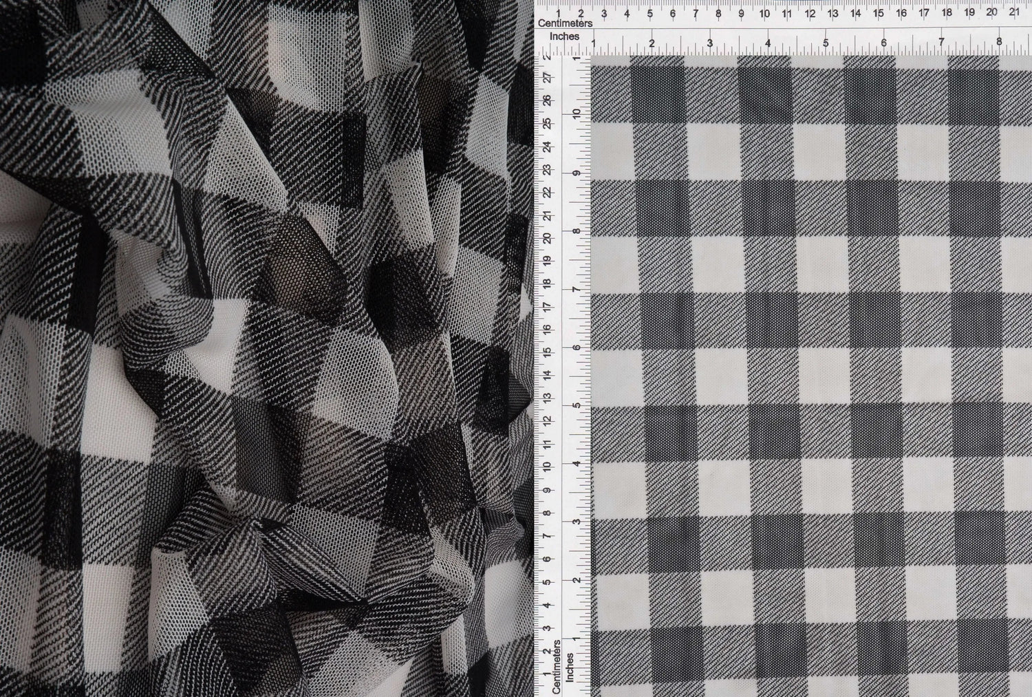 1 Yard Checkered Plaid Mesh Fabric Gingham Print Lightweight Stretch 54 Inches Wide