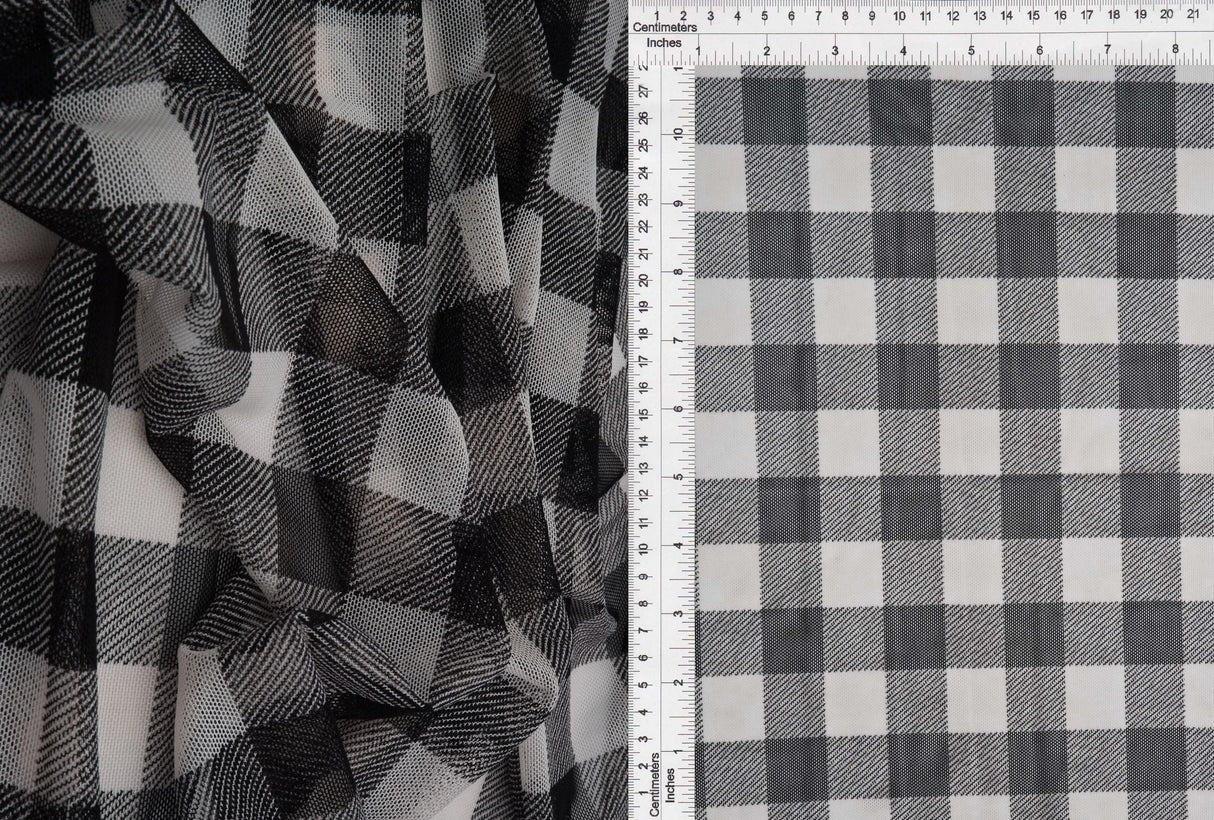 1 Yard Checkered Plaid Mesh Fabric Gingham Print Lightweight Stretch 54 Inch Wide