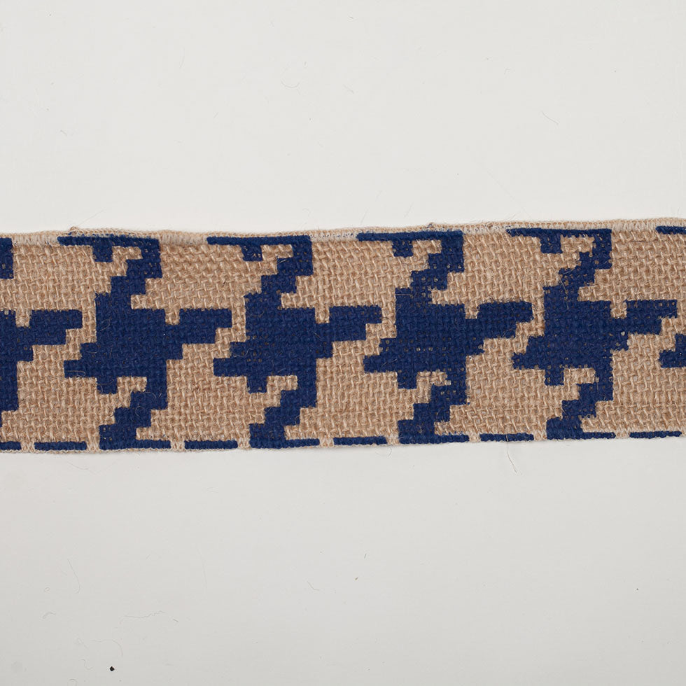2.5" Navy Blue Jute Houndstooth Woven Trim