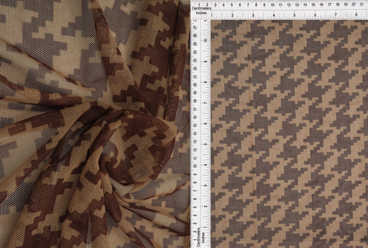 Mesh Flocking Houndstooth Stretch Fabric
