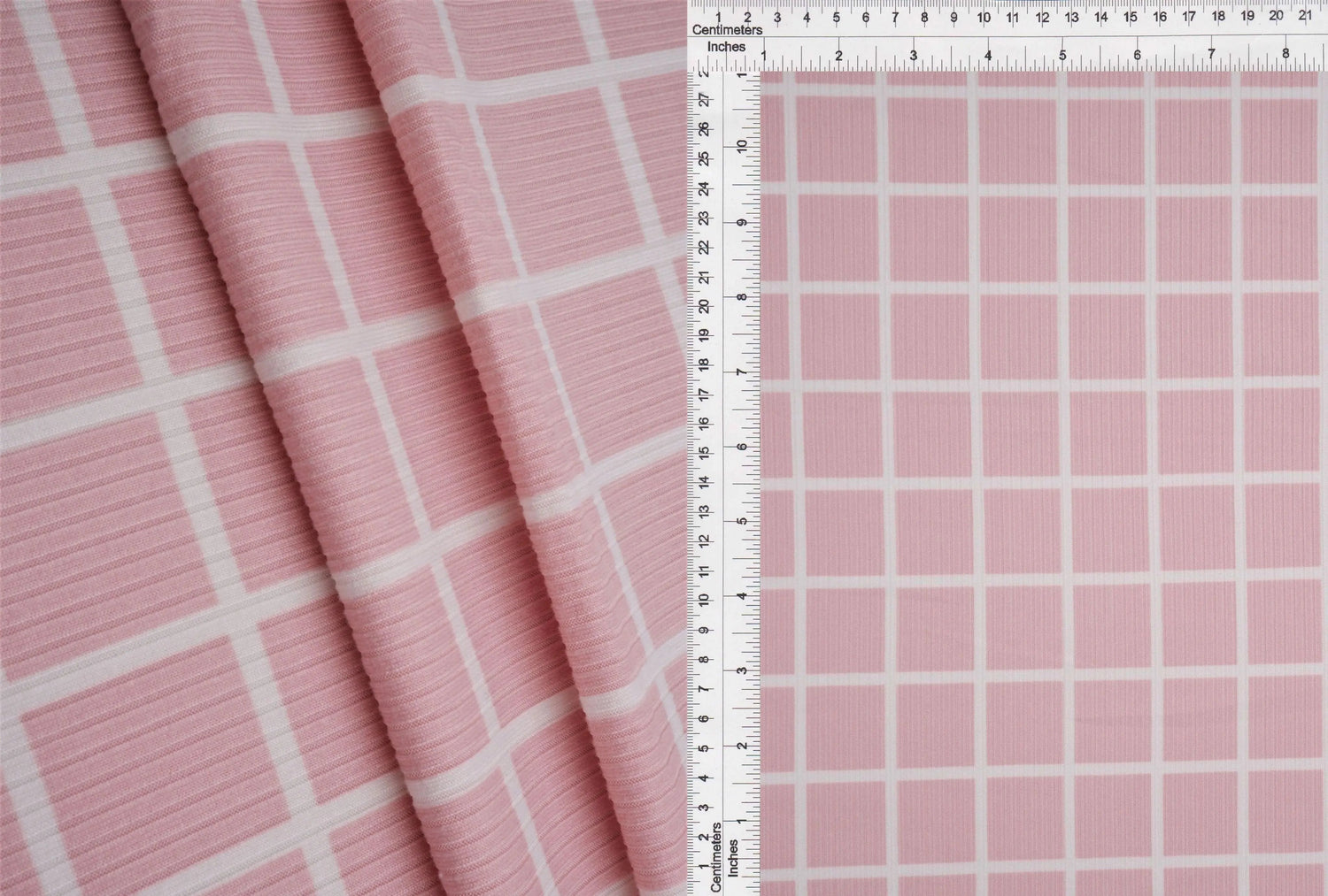 1 Yard Checkered Plaid Yummy Rib Knit Fabric 4x2 Soft Stretch 58 Inches Wide