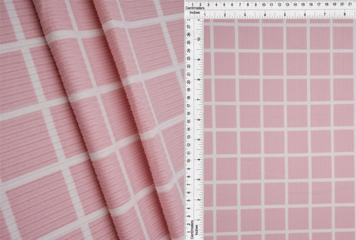 1 Yard Checkered Plaid Yummy Rib Knit Fabric 4x2 Soft Stretch 58/60 Inch Wide
