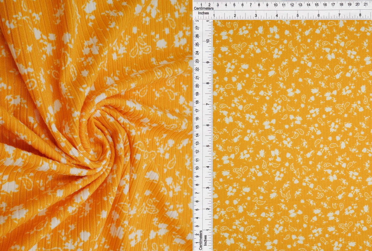 1 Yard Polyester Spandex Yummy Rib Knit Fabric Paisley Floral Print Soft Stretch 58/60" Width