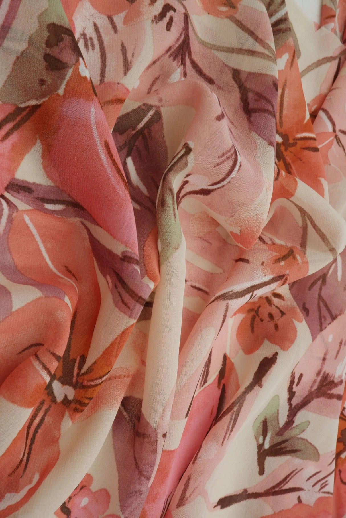 Sand & Rust Hi Multi Chiffon Fabric 1 Yard Big Floral Print Lightweight Drape 57" Wide