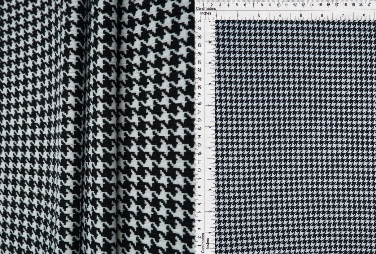 1 Yard Black Houndstooth Yummy Rib Knit Fabric 4x2 Soft Stretch 58 Inches Wide