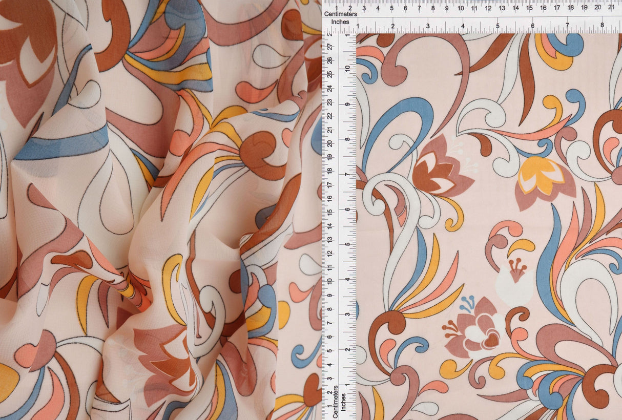 Printed Chiffon Pucci Print Fabric Blush Aqua